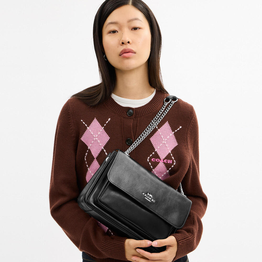 Coach Black Leather Chain Strap Crossbody Bag - Picture 2 of 3